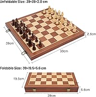 Vista 3 de LEAP Juegos de ajedrez y damas de madera, tablero de ajedrez plegable de sapele y arce de 15 pulgadas con 2 reinas adicionales, juego de tablero