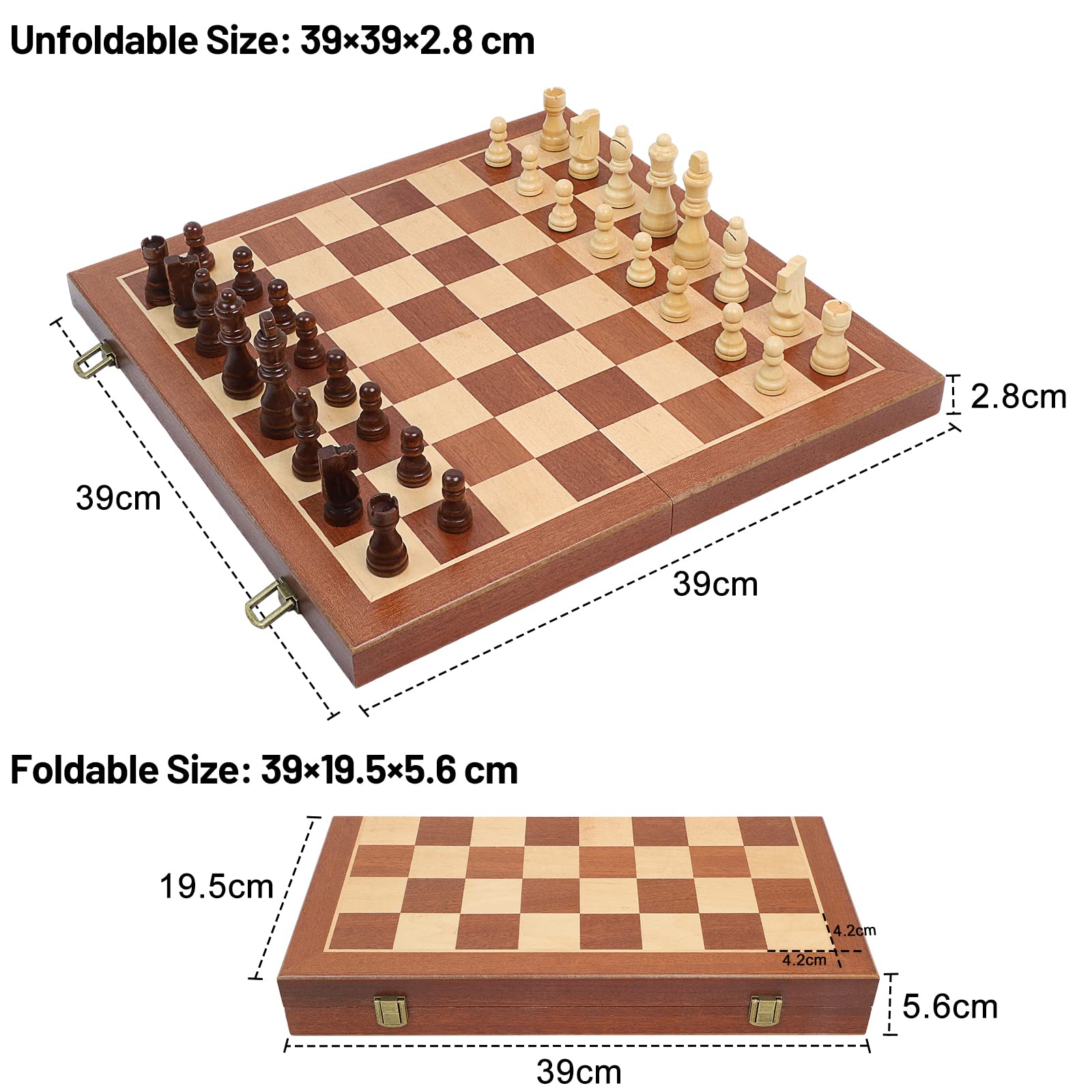 LEAP 15 inch Wooden Folding Chess / 3 inch King Height Chess Pieces, Portable Travel Chess Board Folding Board - Sapele & Maple Inlay - Image 3