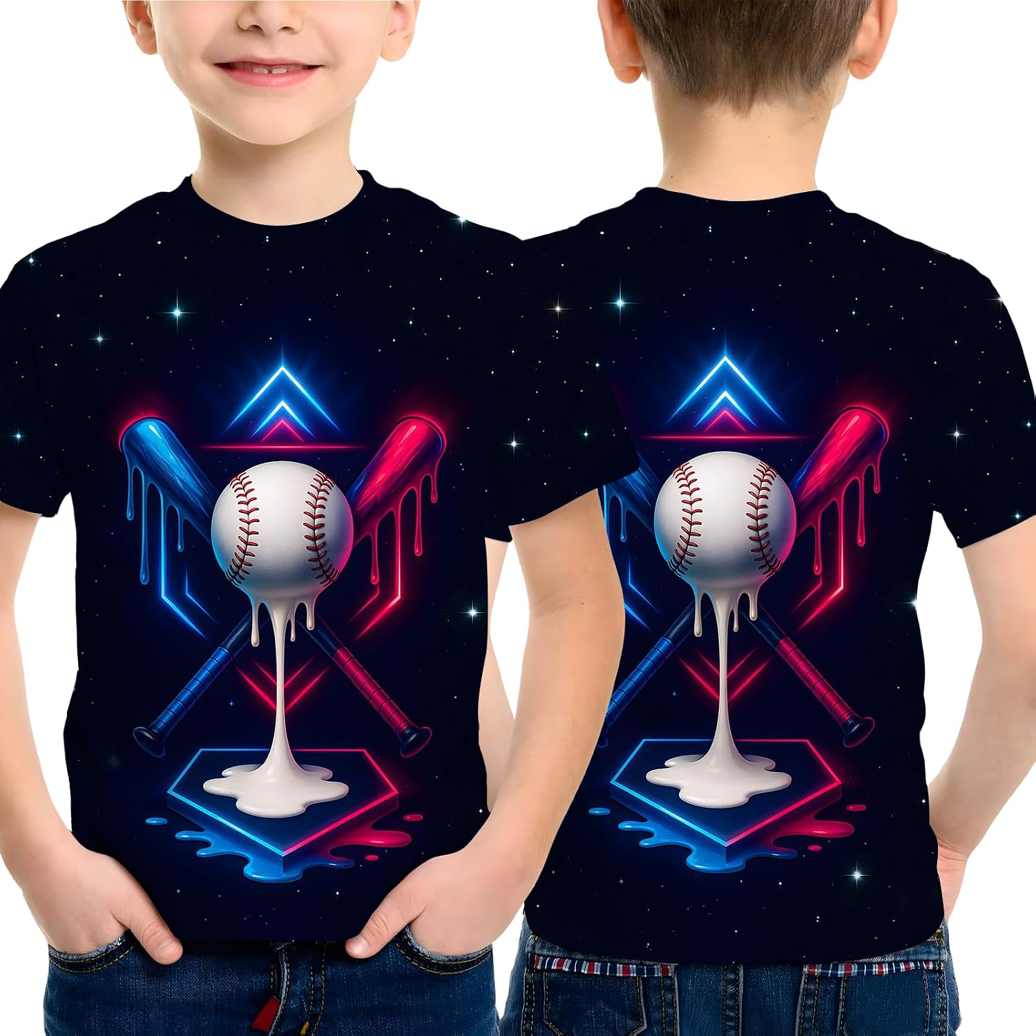 Sports Drip Shirt for Boys Girls Youth Neon Streetwear Tee for Kids and Teen Fans Everyday Game Day Wear