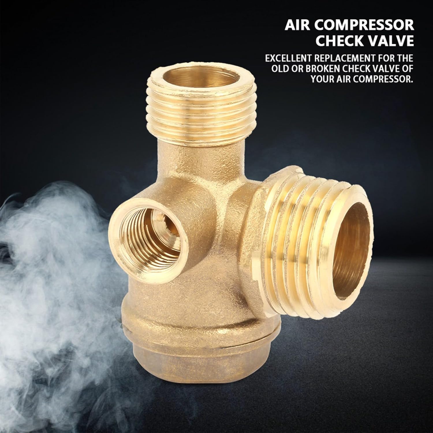 Respicefinem Air Compressor Check Valve 3-Way Brass Male Threaded Air Compressor Check Valve Tube Connector Tool Central Pneumatic Tool Replacement G1/8” G3/8” G1/2”