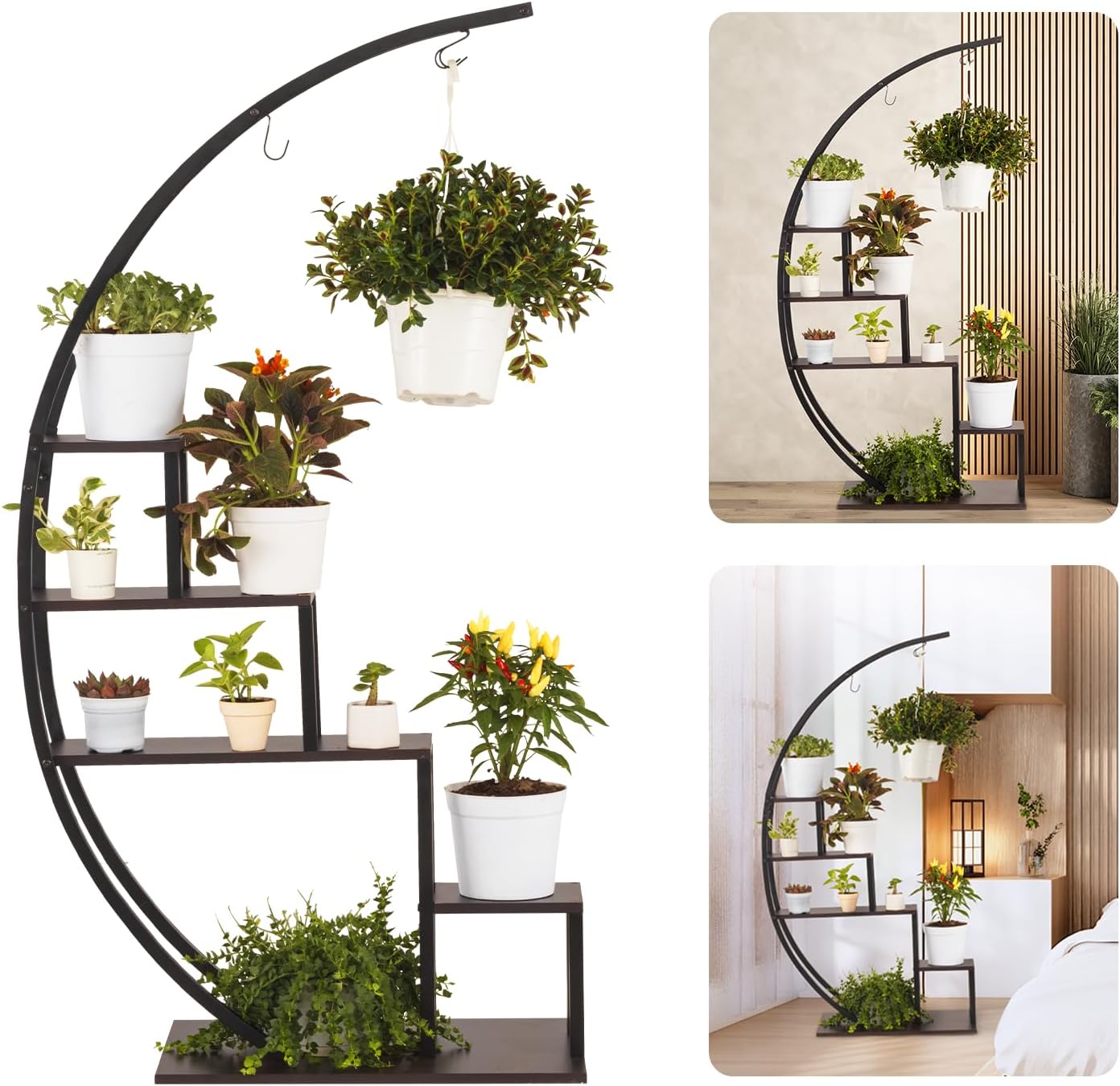 6 Tier Plant Stand Indoor, Vase-Shape Plant Shelf with Hanging Hook, Multiple Planter Display for Home Decor, Living Room, Balcony, and Bedroom