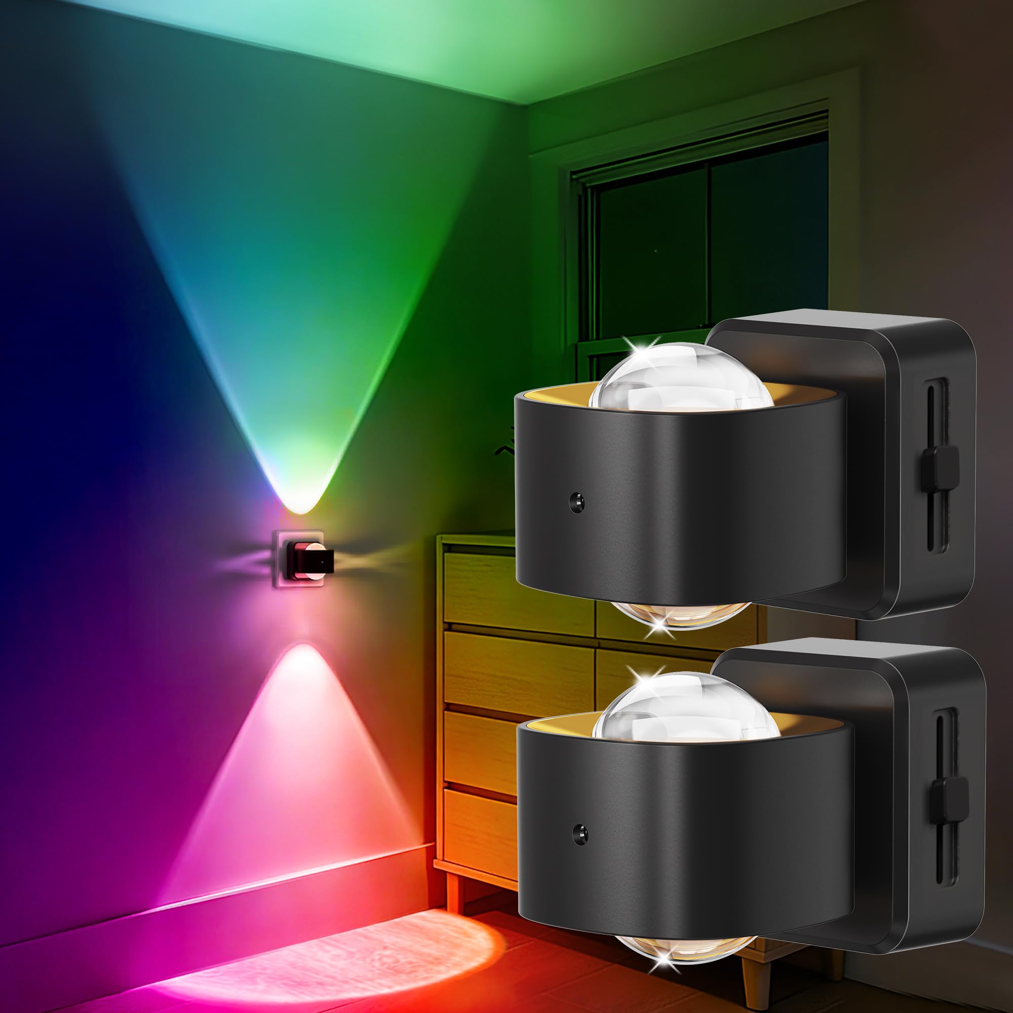 LOHAS-LED Plug in Night Light with Dusk to Dawn Sensor, RGB & Amber, 180° Rotatable Nightlight Plug in, 11 Colors Night Light Projector for Hallway, Kid's Room, Game Room, Christmas Decor, 2 Packs