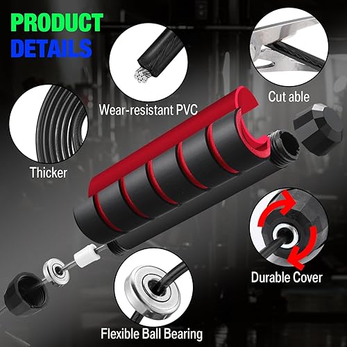 Miniatura 3 de HyDren 24 cuerdas de saltar para fitness con rodamientos de bolas, cuerda de saltar ajustable a granel con asas de espuma para hombres, mujeres y