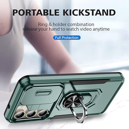 Miniatura 4 de Funda para Samsung Galaxy S23 5G con cubierta deslizante para cámara y protector de pantalla de vidrio templado, soporte de anillo, protección de