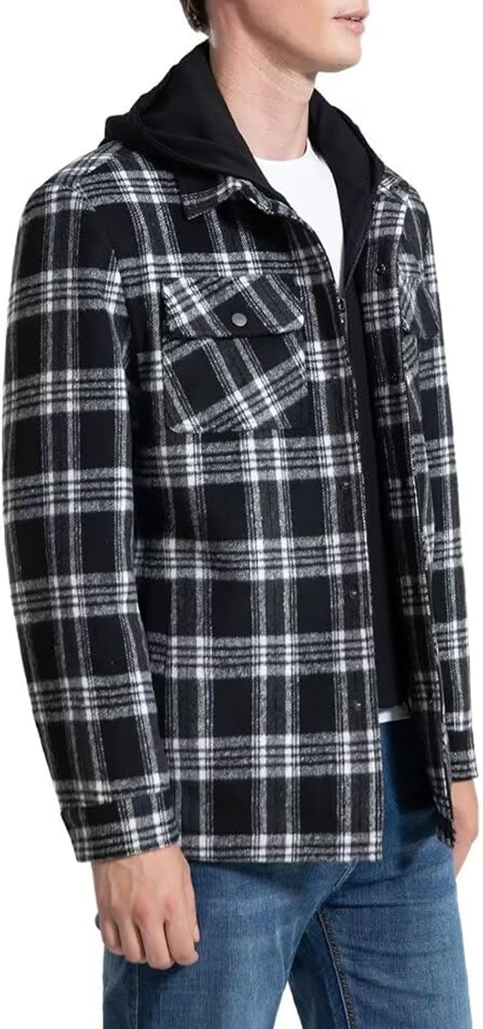 INVACHI Men's Long Sleeve Sherpa Lined Shirt Jacket Flannel Plaid Fleece Coats - Image 4