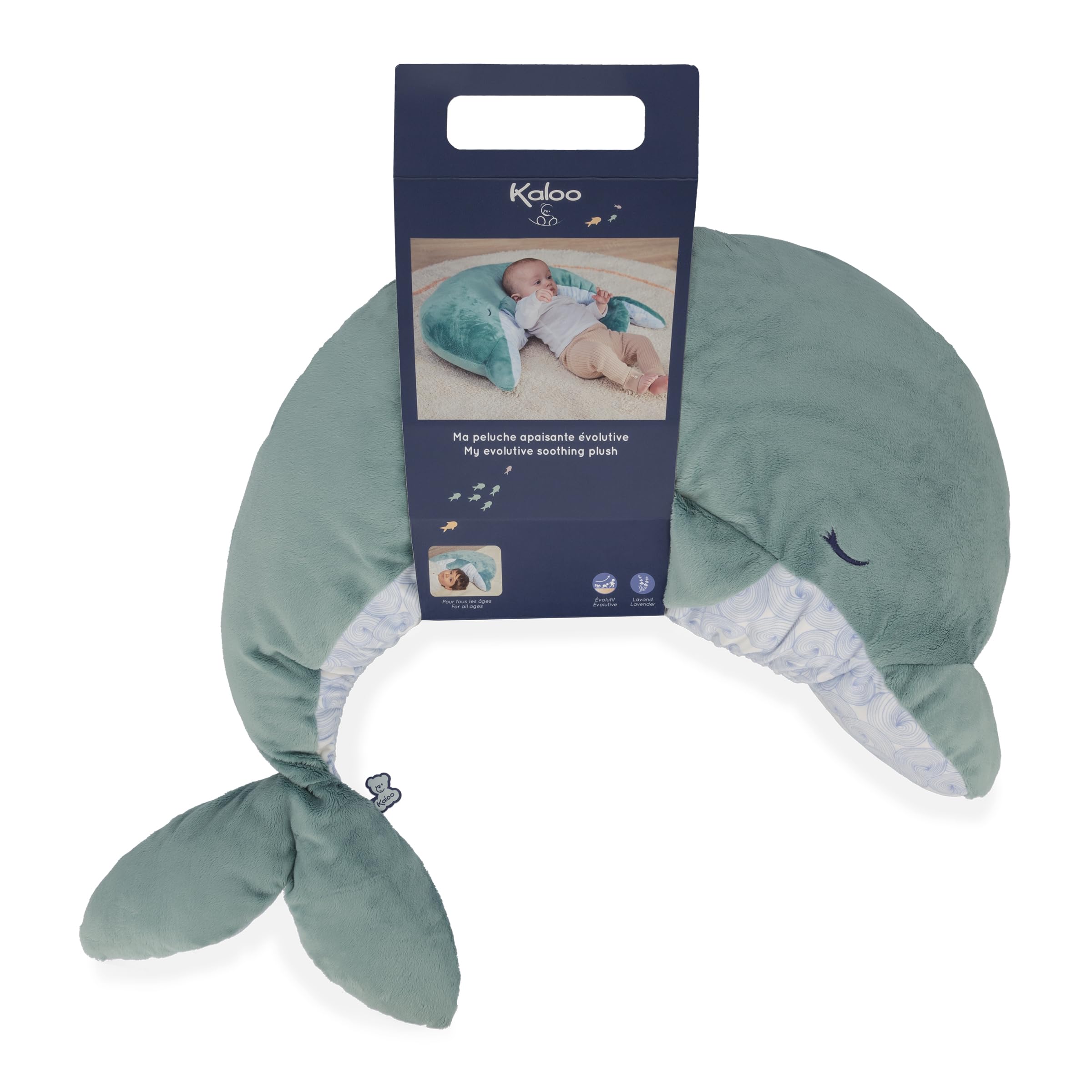 KALOO - Petit Calme - Peluche Delfín Verde 60 cm - Peluche Calmante Bebé - Peluche Suave Grande Evolutivo con Bolsita de Lavanda - Desde el Nacimiento, K211000