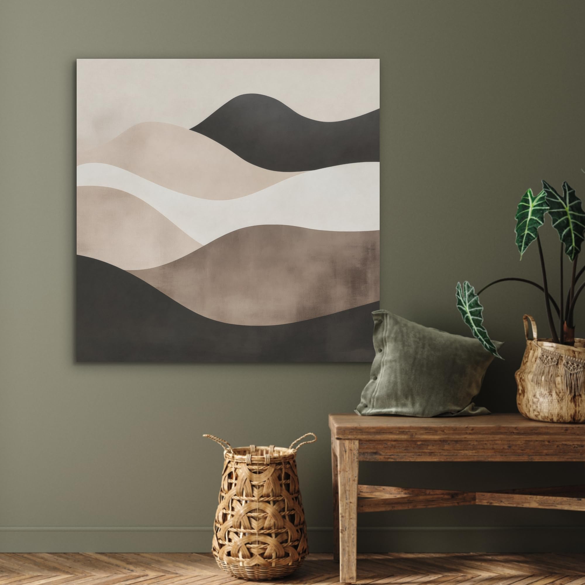 MuchoWow© Decorazione Moderna In Feltro Soggiorno 90x90 cm Pannello Parete Salotto Grande Cornice Camera Letto Astratto - Paesaggio - Onde - Crema