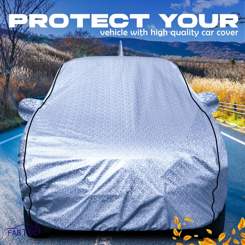Image of FABTEC Metallic Silver Waterproof Car Body Cover for Skoda Rapid Sun, UV and Dust Protection with Mirror and Antenna Pocket (Reflective Silver with Black Piping)