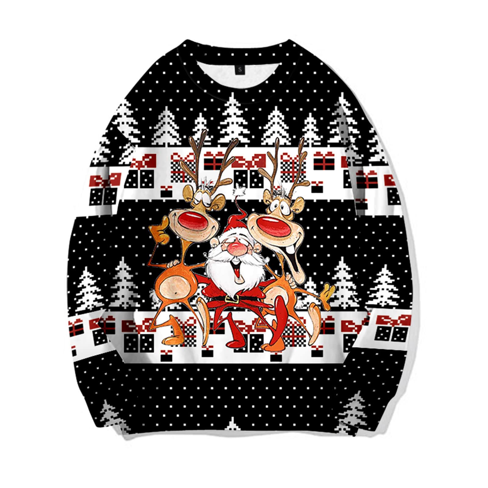 Jersey de Navidad para hombre divertido 3D suéter de Navidad manga larga cuello redondo suéter navideño divertido Papá Noel reno patrón feo sudadera de Navidad sin capucha sudaderas de Navidad para