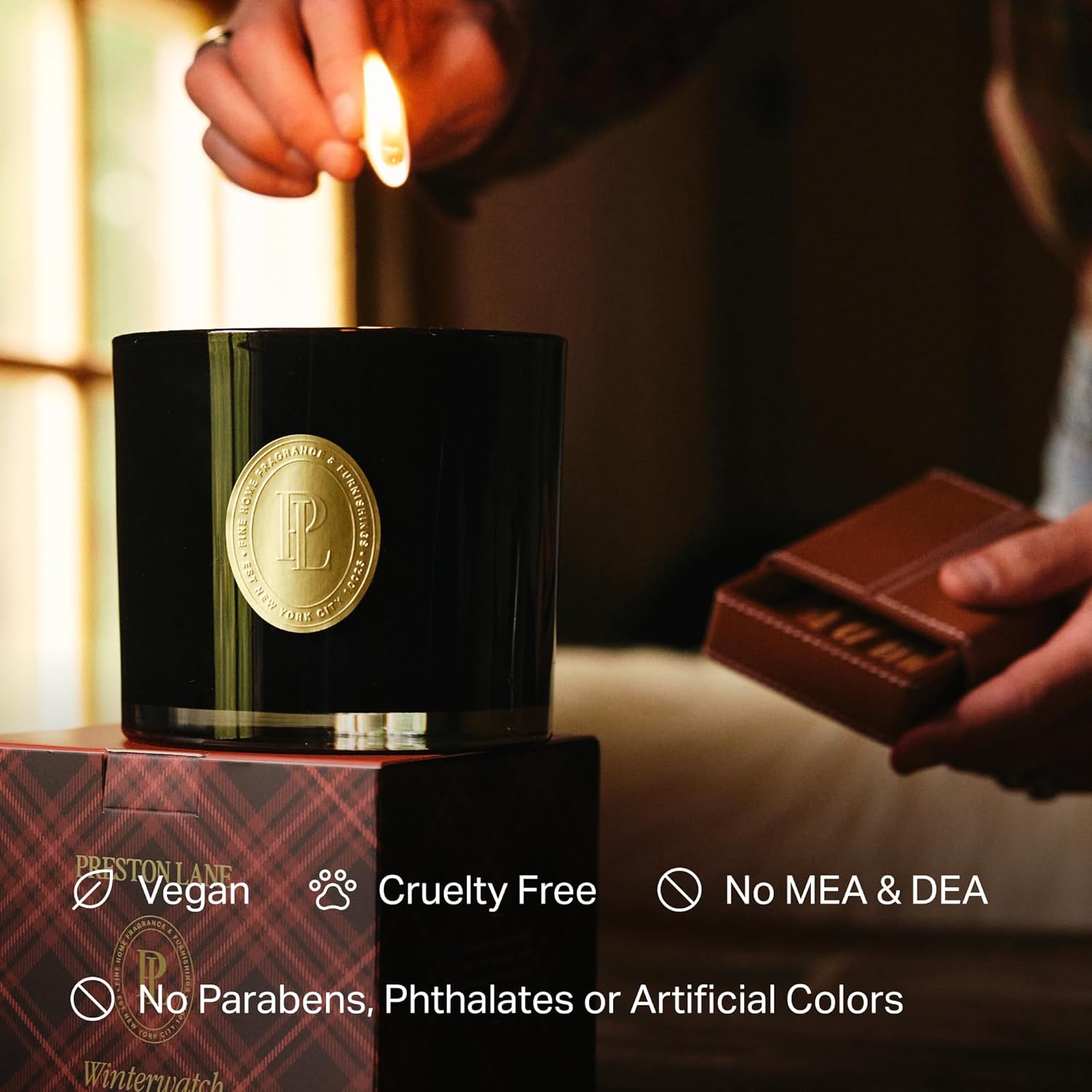 Preston Lane Luxury 3-Wick Scented Candle, Winterwatch, 24 oz Hand-Poured in USA | Long Burn Time (40–50 Hrs), Vegan Soy Wax Blend, Decorative Ceramic Vessel, Fine Italian Fragrance
