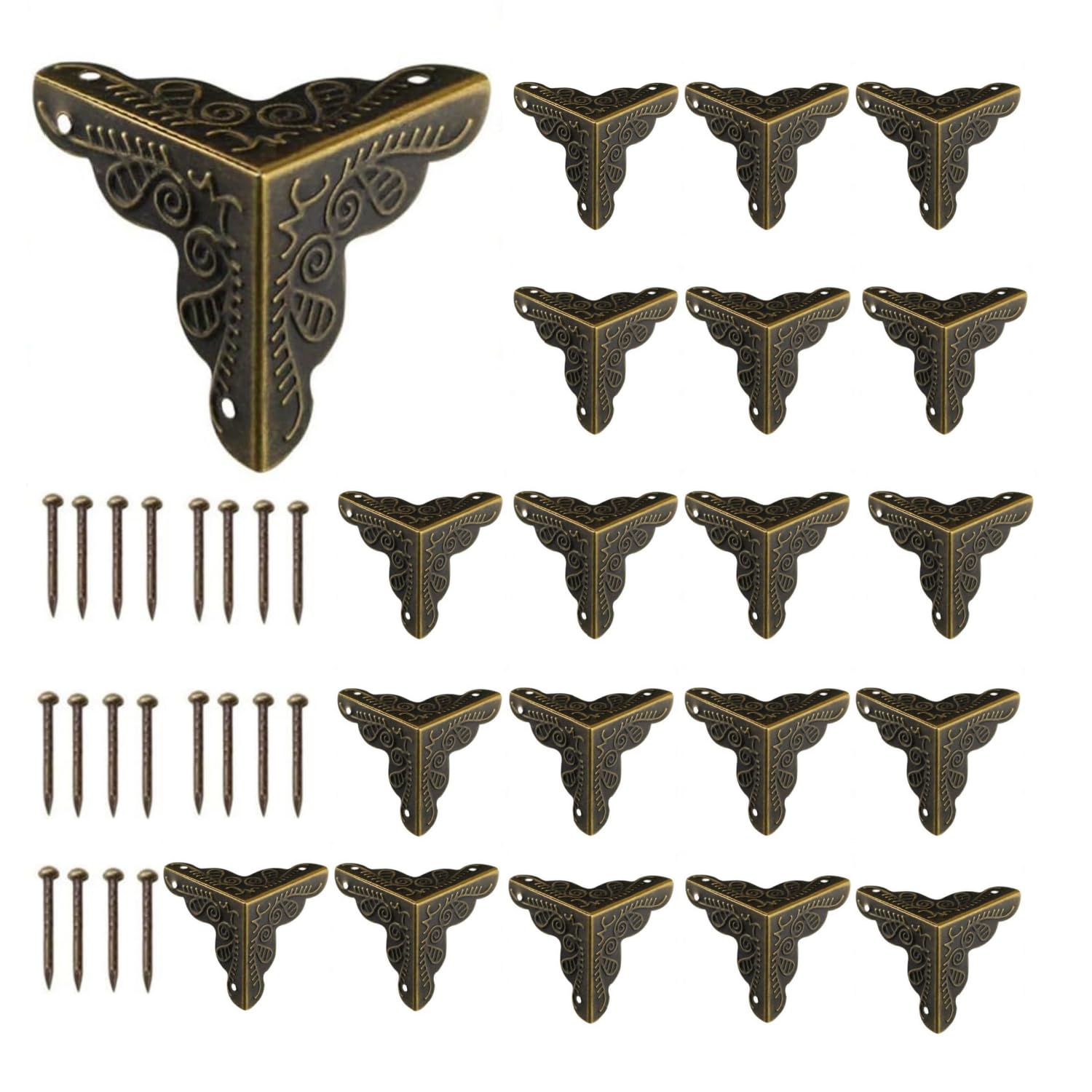 Antike Möbel-Ecken Kantenschutz,20 Stück Metall Kantenschutz Vintage Eckenschutz Metall mit Schrauben für Möbel, Schmuckbox, Geschenkbox, Schrank, Inklus (Bronze)