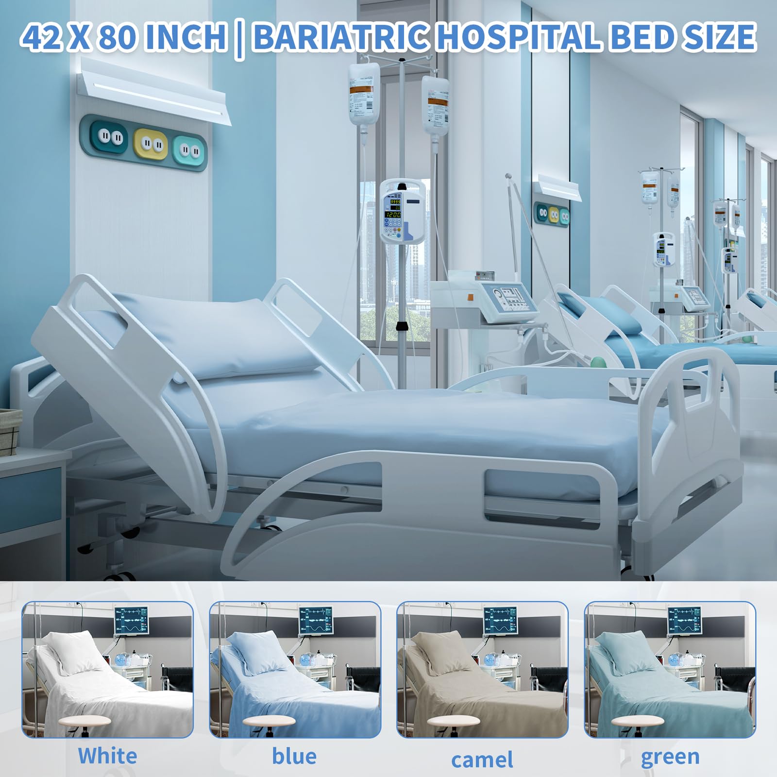 Paquete de 4 sábanas bajeras de hospital bariátrico de 42 x 80 x 12 pulgadas de profundidad para colchones médicos y bariátricos de gran tamaño, tejido suave, duradero y elástico (beige)