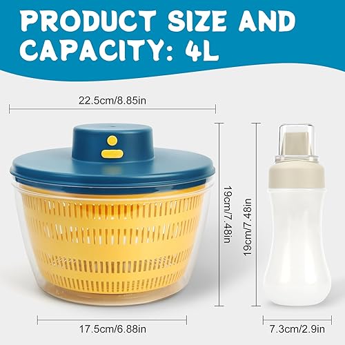 Miniatura 2 de Ensalada Spinner grande 4.2 cuartos de galón, lavadora secadora de verduras, lechuga eléctrica con cuenco para el hogar, cocina, lavado, secado de