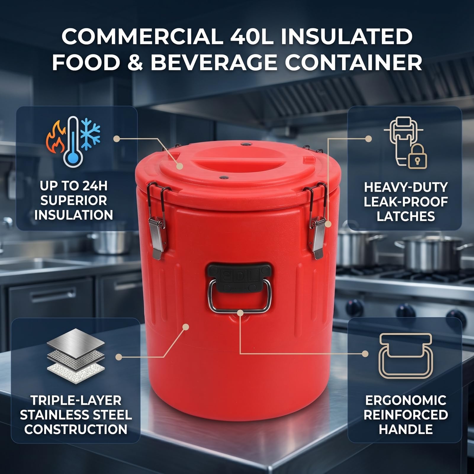 Zunate Récipient Alimentaire isolé en Acier Inoxydable 40L, Contenant