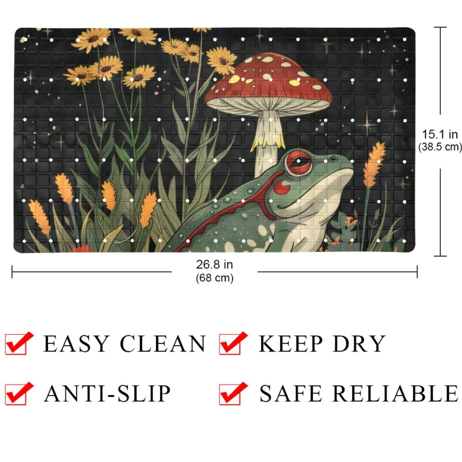 Rutschfeste Badematten für Badezimmer, Motiv: Frosch, Retro-Pilz, Wildblume, Mond, Sterne, rechteckig, maschinenwaschbar, 40 x 70 cm