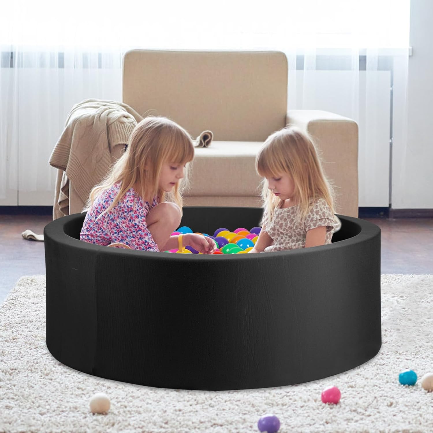 Foam Ball Pit, 35"x 12" Ball Pits for Toddlers, Soft Round Kiddie Baby Ball Pool for Kids, Ideal Gift for Babies Indoor Outdoor Game, Balls Not Included,Black...
