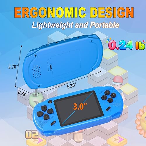 Miniatura 5 de Juegos de consola de mano de 16 bits para niños y adultos, pantalla grande de 3 pulgadas, precargada con 100 juegos clásicos en alta definición, Azul