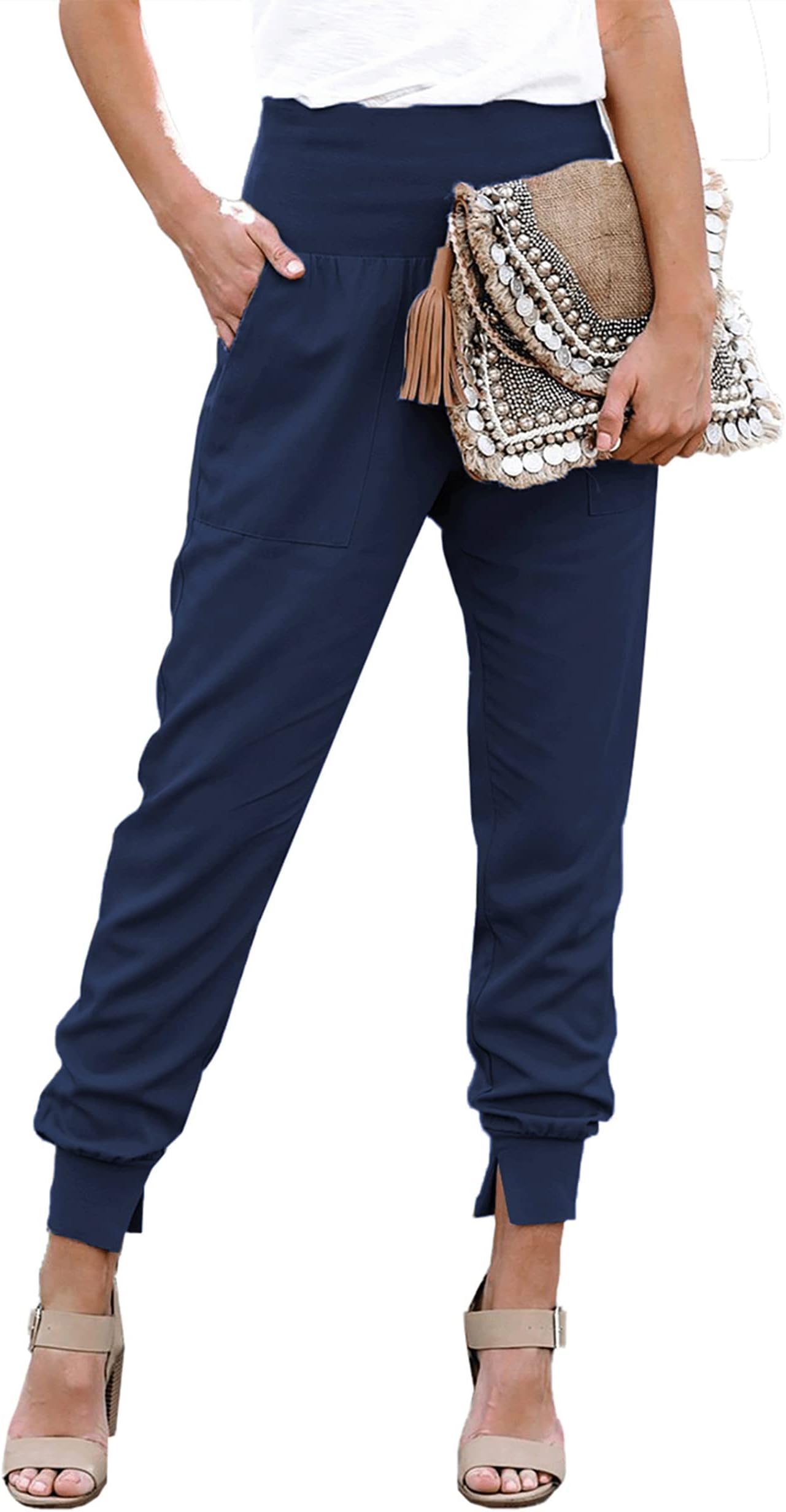 Trendy Joggers for Women's Business Attire, Navy Blue XLarge, Indoor & Outdoor, Comfortable fit Lightweight Work Attire: 95% Polyester, 5% Spandex