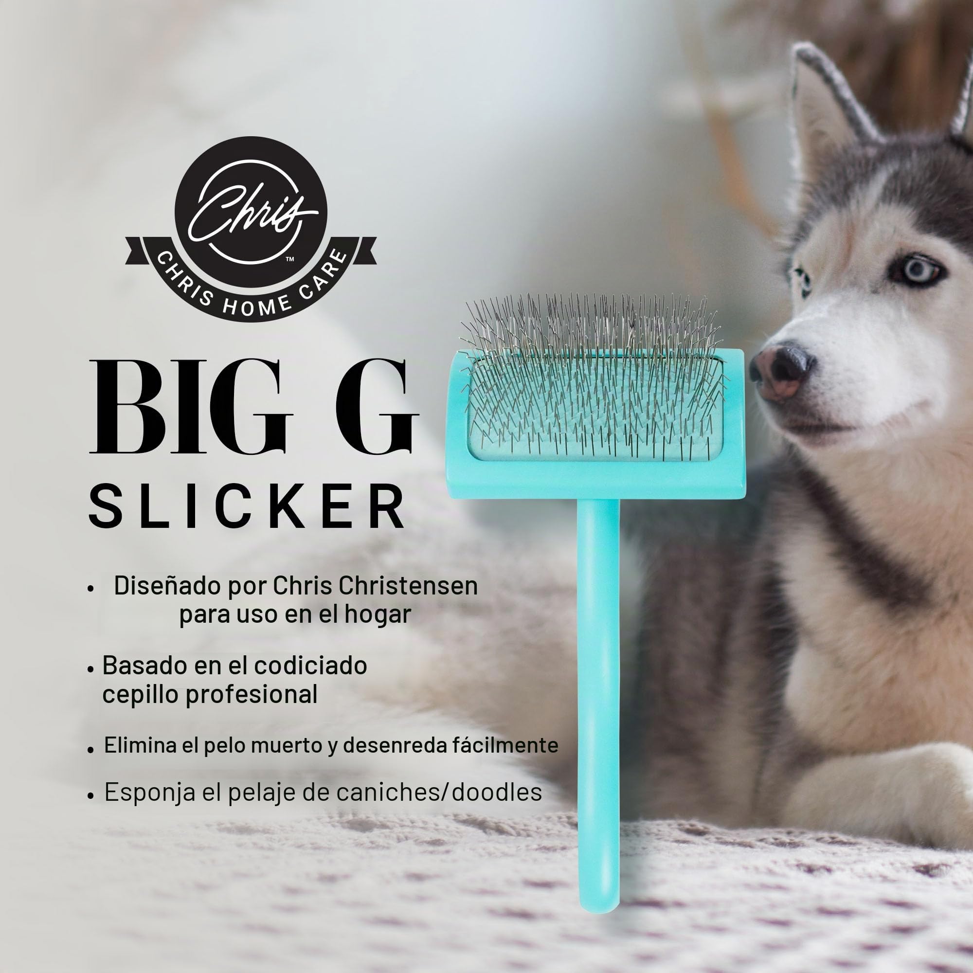 Chris Christensen Big G - Cepillo para perros (Goldendoodles, labradoodles, caniches), novio como un profesional, estilo desenredante de pelusas, ahorra tiempo y energía, verde azulado, mediano
