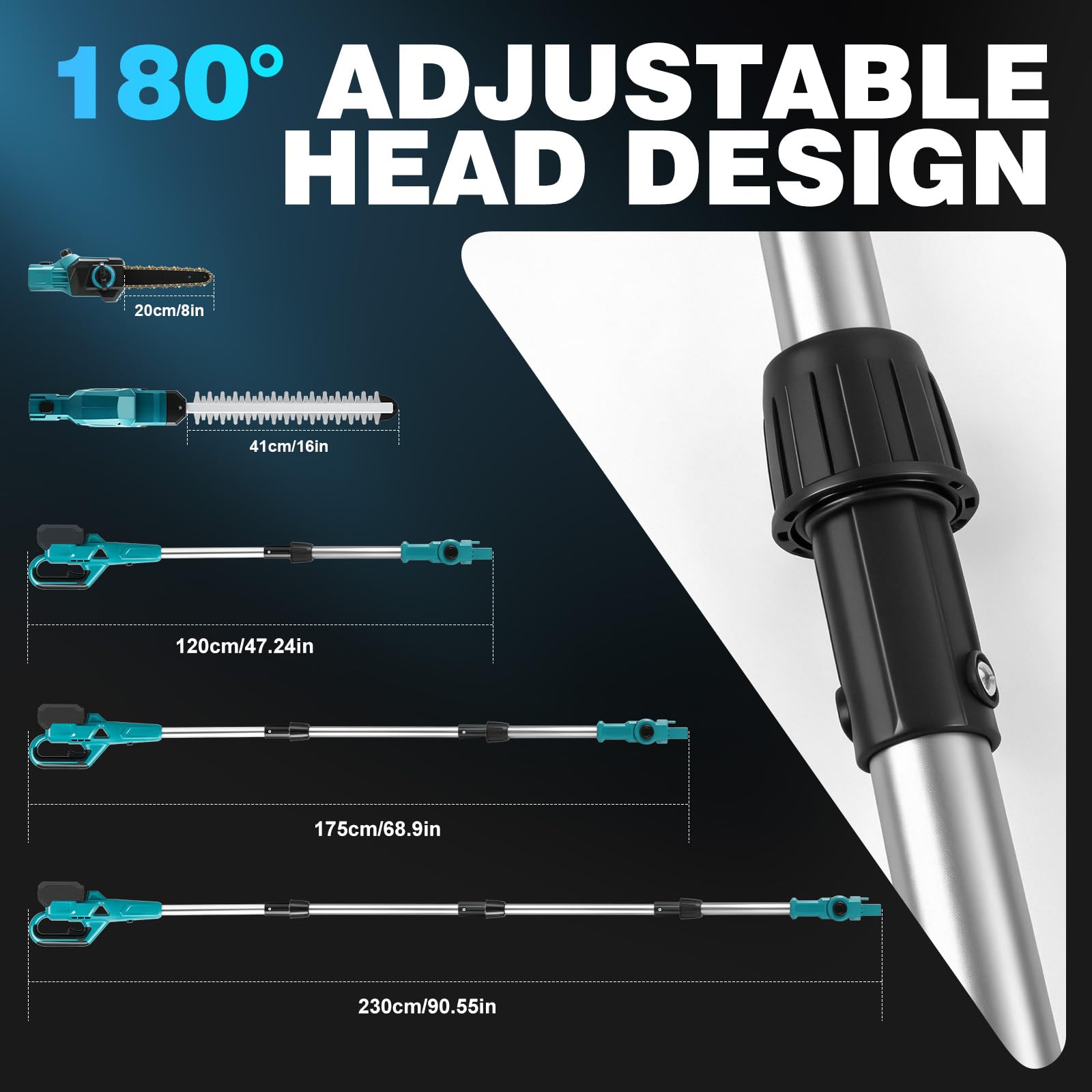 4-in-1 Akku Heckenschere Teleskop & Mini Kettensäge für Makita 18V, 8 Zoll Hochentaster Astsäge, 400mm Schnittlänge Akku Gras- und Strauchschere, Max Reichweite bis zu 4,5m, für Garten