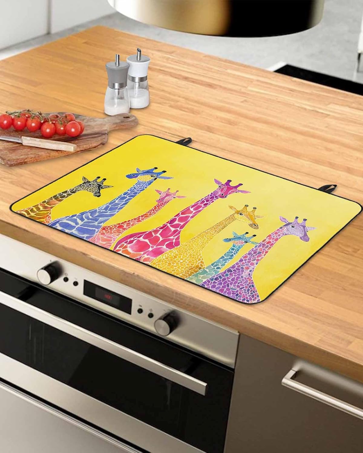 Colorful Giraffe Stove Top Cover for Electric Stove, Watercolor Cute Cartoon Yellow Heat-proof & Non Slip Glass Top Stove Cover Protector, Kitchen Flat Cooktop Rubber Mat 31x24 Inches