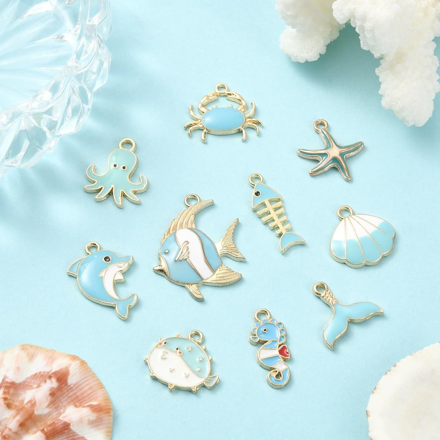 DanLingJewelry 50Pcs 10 Styles Blue Enamel Ocean Animal Charms for Summer DIY - Image 4