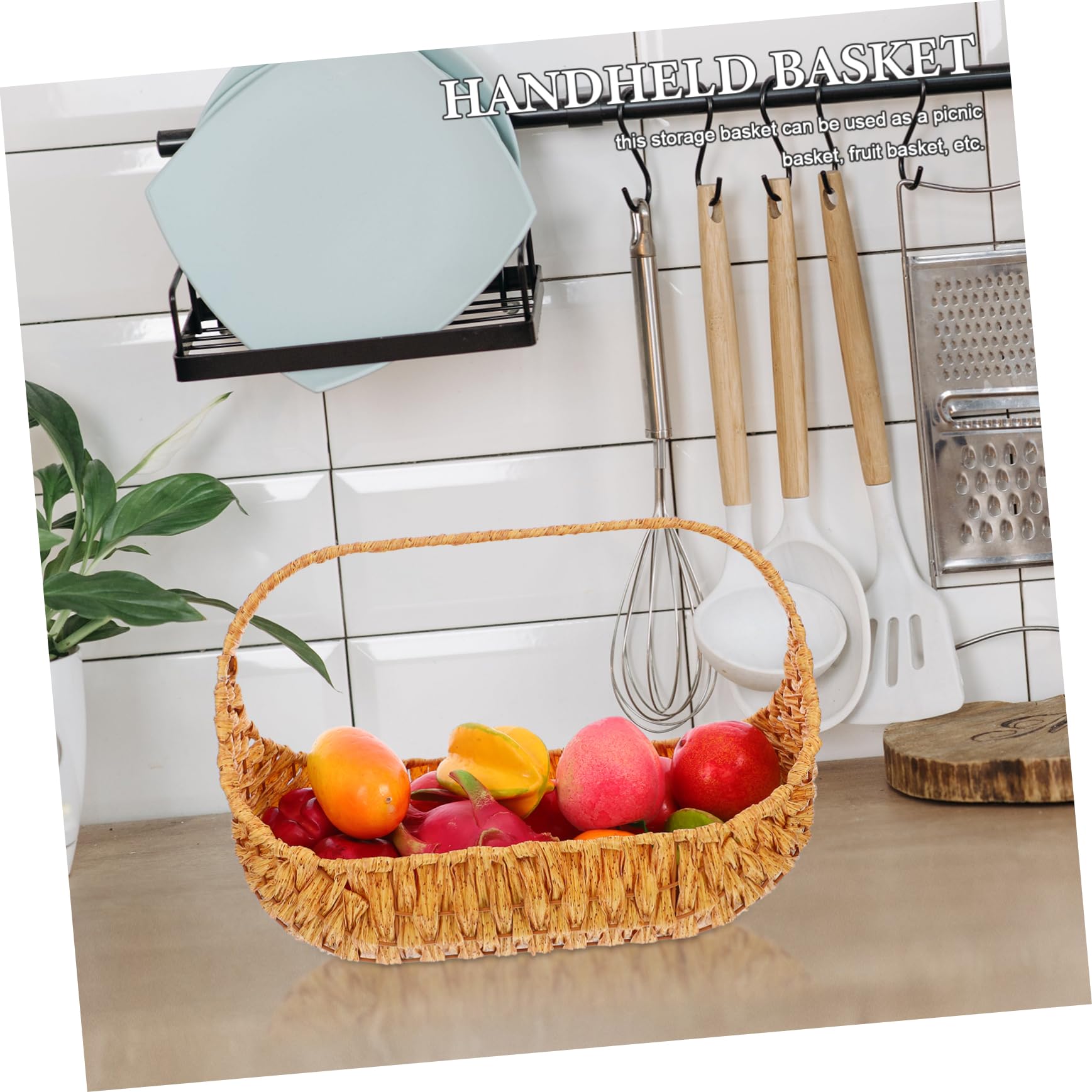 Sosoport Cesta de Mano Tejida para Picnic y Jardín Organizador Portátil para Cesta Artesanal Resistente con Estructura para Eventos y Almacenamiento Multifuncional Reutilizable