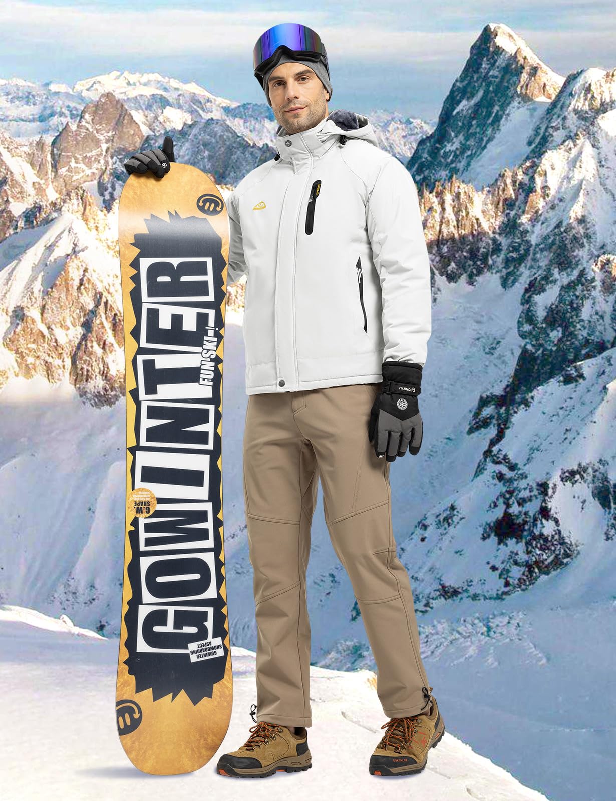 Rdruko Herren Winterjacke Snowboardjacke Warme Fleece Gefüttert Wasserdicht Funktionsjacke Outdoor Wanderjacke mit Kapuze