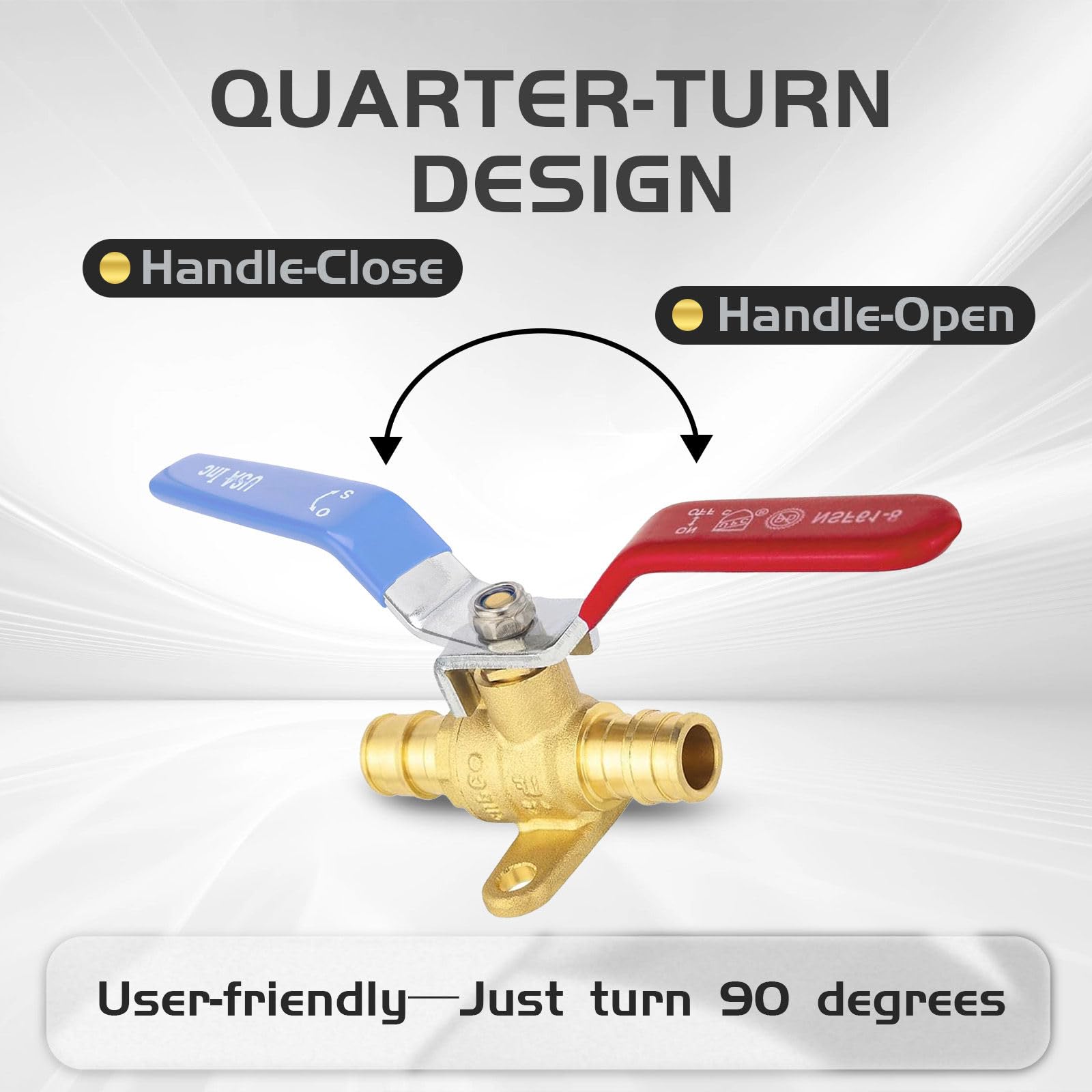 Brass PEX-A - Paquete de 10 válvulas de bola de expansión de puerto completo, válvula de cierre de 1/2 pulgada para distribución de agua fría y caliente (azul y rojo)