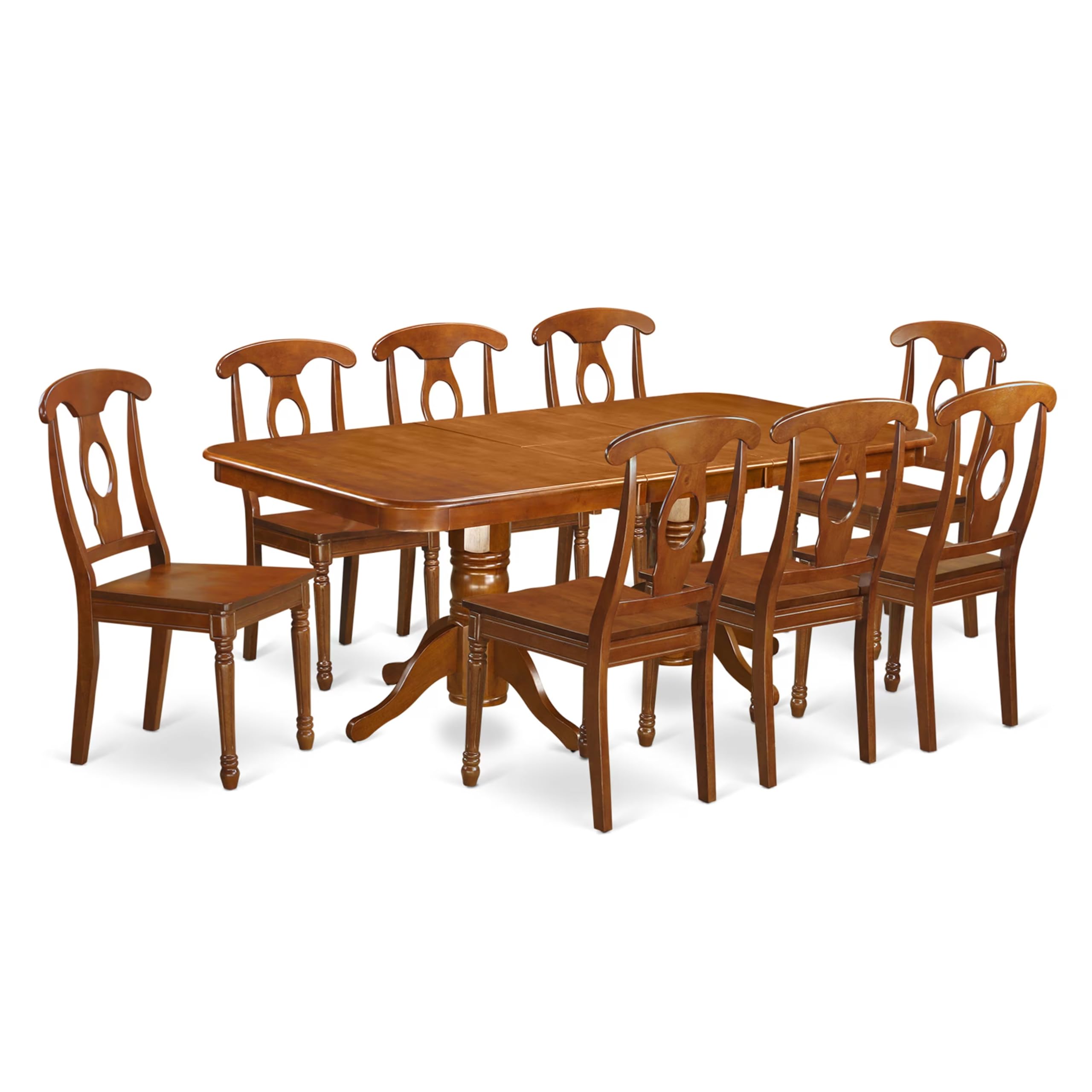 East West Furniture NANA9-SBR-W 9 Piece Kitchen Table & Chairs Set Includes a Rectangle Dining Room Table with Butterfly Leaf and 8 Solid Wood Seat