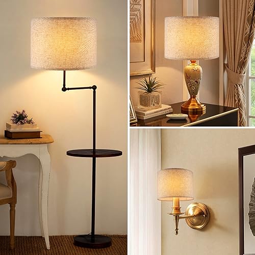 Miniatura 9 de Juego de 2 pantallas de lámpara de tela de tambor, 12.6 pulgadas de profundidad x 9.5 pulgadas de alto, para mesa, piso, lámparas colgantes