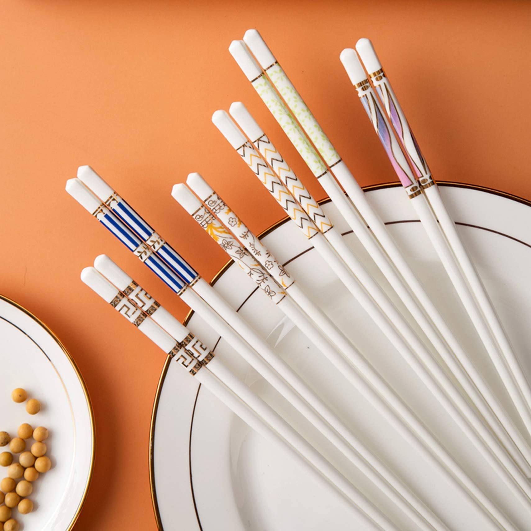 Lot de 10 Baguettes en céramique Chinoise, en Porcelaine, de Haute qualité, réutilisables, lavables au Lave-Vaisselle, idéales pour remplacer Les Baguettes en Bambou ou e