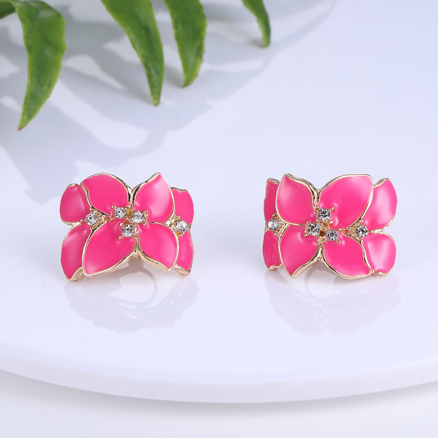 FIASASO Flower Clip on Earrings for Women Colorful Statement Petal Clip Earring for Non Pierced Fake Earrings White Crystal White Pink Black Yellow Petal - Image 3