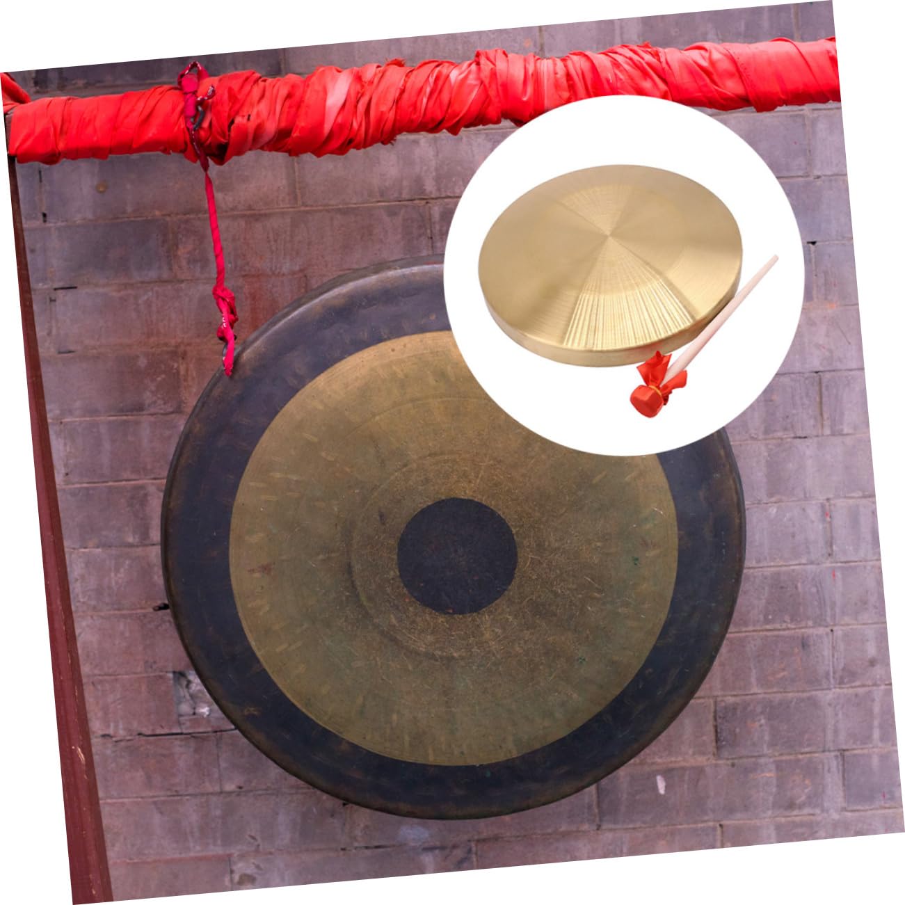 Kisangel Classic Chinese Gong and Drum Set Manual Polished for Company Opening and Cultural Performances Random Style