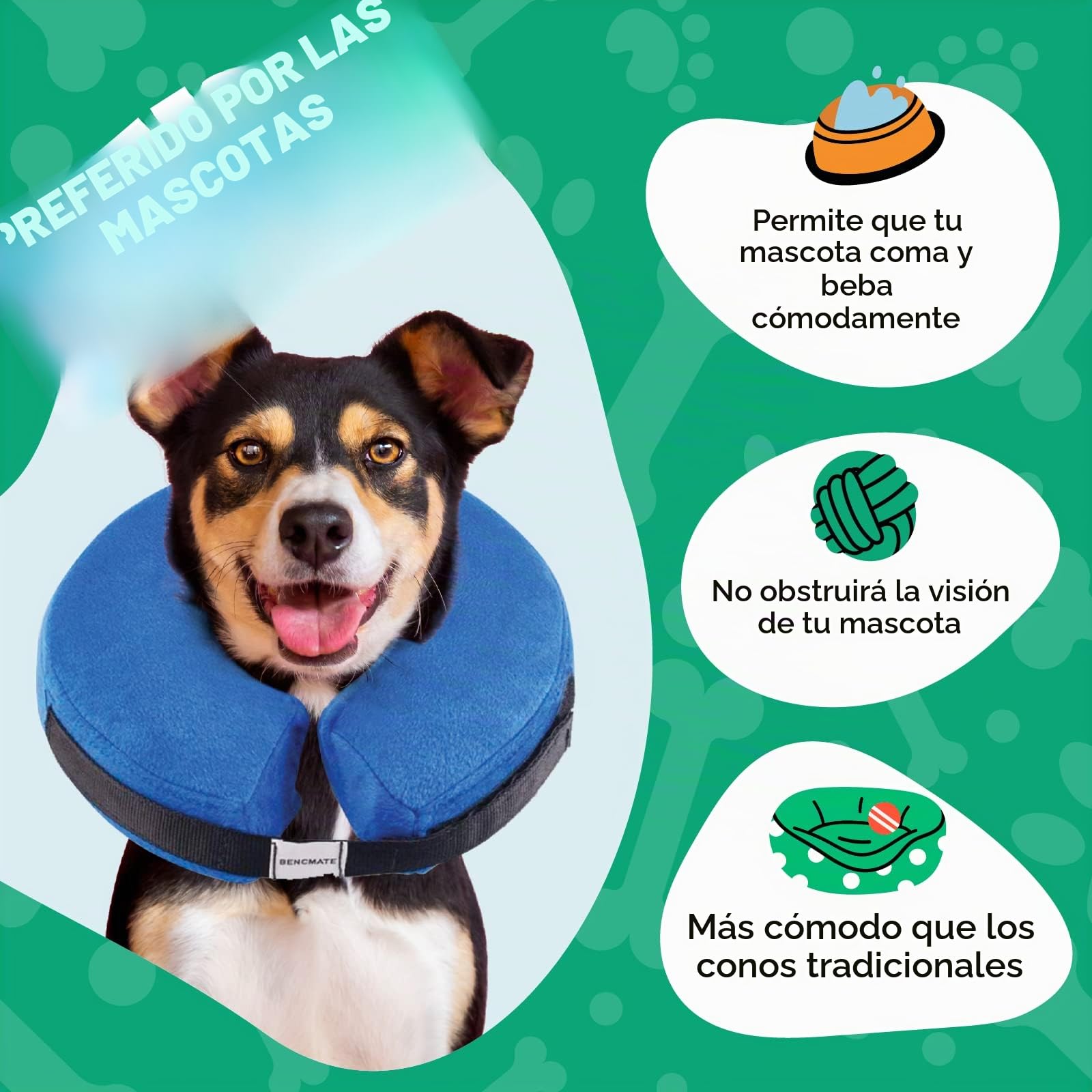 BENCMATE Collar Inflable Protector para Perros y Gatos, Collar de recuperación de Cono Suave para Perros no bloquea la visión