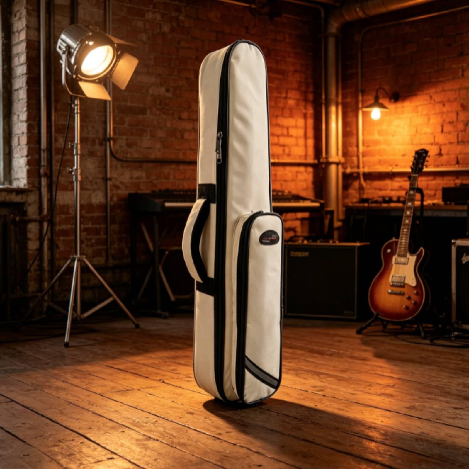 Custodia con Tasca Esterna Imbottita Borsa con Maniglia Compatta per Musicisti, Studenti di Musica, Array, Bianco Sporco