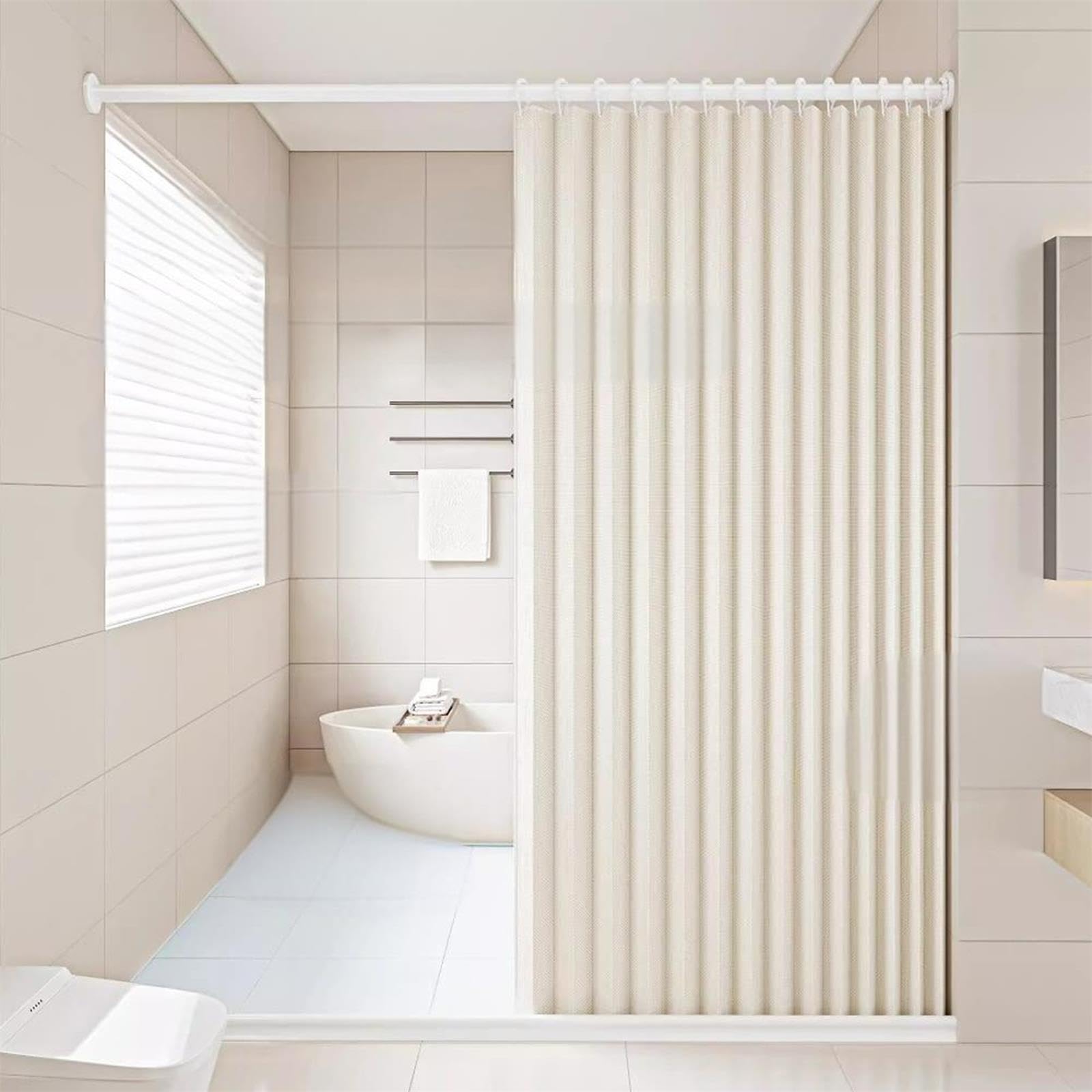 Tenda Da Doccia Geometrica Astratta Marrone Beige - Tessuto Impermeabile 183x198 Cm, Con Ganci, Stile Minimalista Moderno