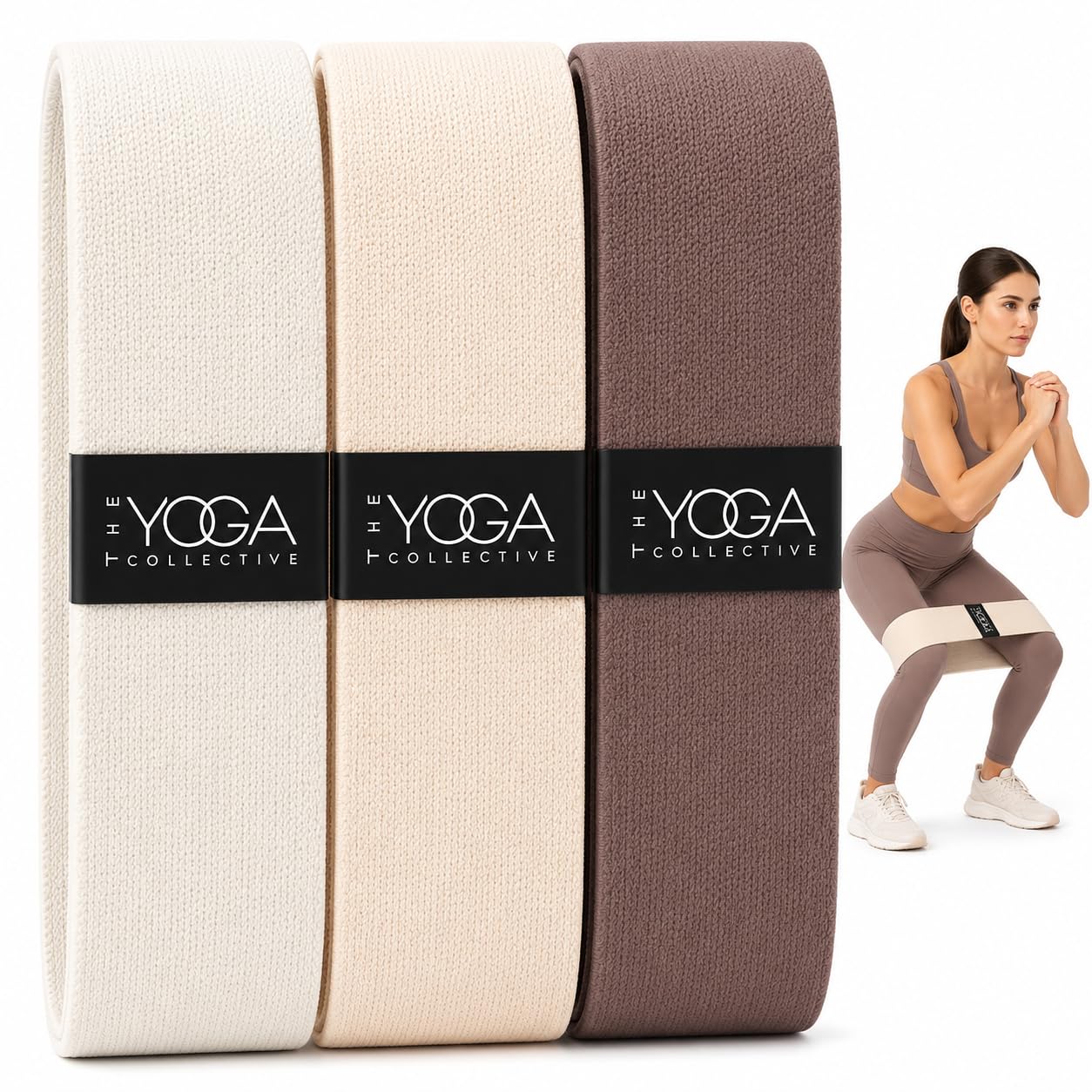 The Yoga Collective Fabric Resistance Bands Set of 3 – Non-Slip Exercise Bands with 3 Resistance Levels – 38 x 8 cm Booty & Stretch Bands for Legs, Glutes, Squats, Home Fitness, Yoga & Pilates