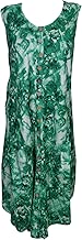 Mogul Interior Womens Beach Dress Green Tie Dye Summer Style Sundress L