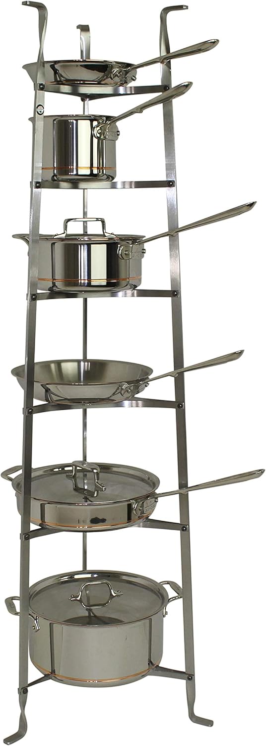 Enclume 6-Tier Cookware Stand, Free Standing Pot Rack, Hammered Steel (Unassembled)