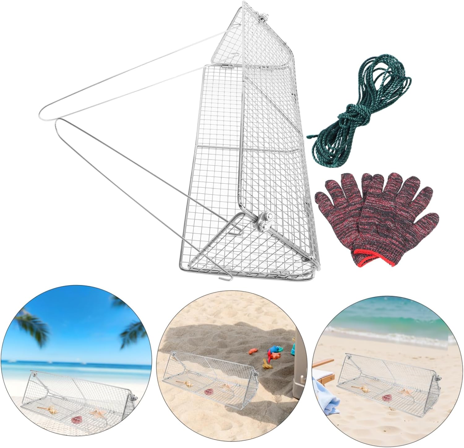 Toyvian Collapsible Stainless Steel Sand Sifter for Beach Fishing with Foldable Design Detachable Handle and Rope for Treasure Hunting and Crab Catching
