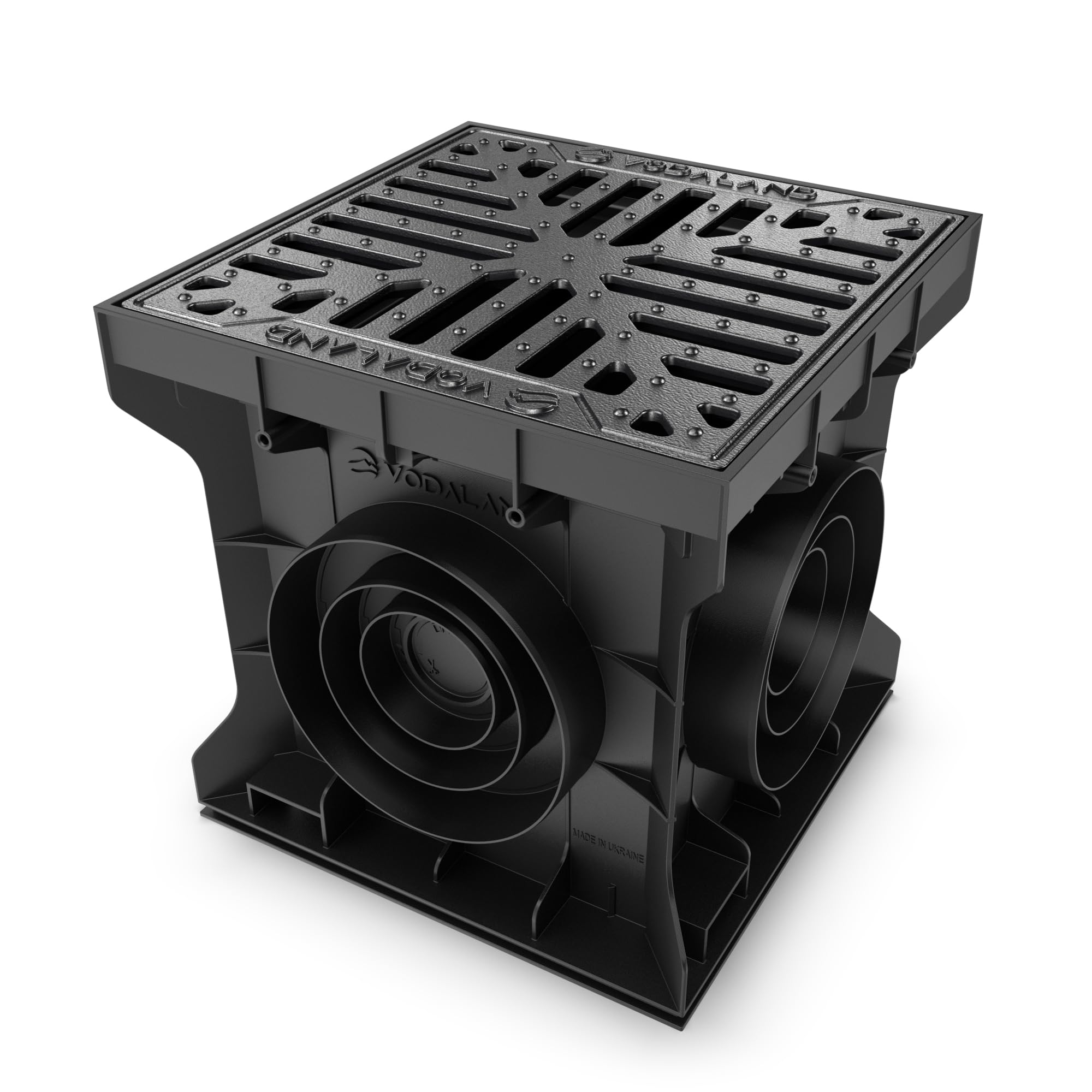 Vodaland 300x300 Yard drain - Load Class A15 - Plastic catch basin with silt basket (Cast iron grate) โ image 1