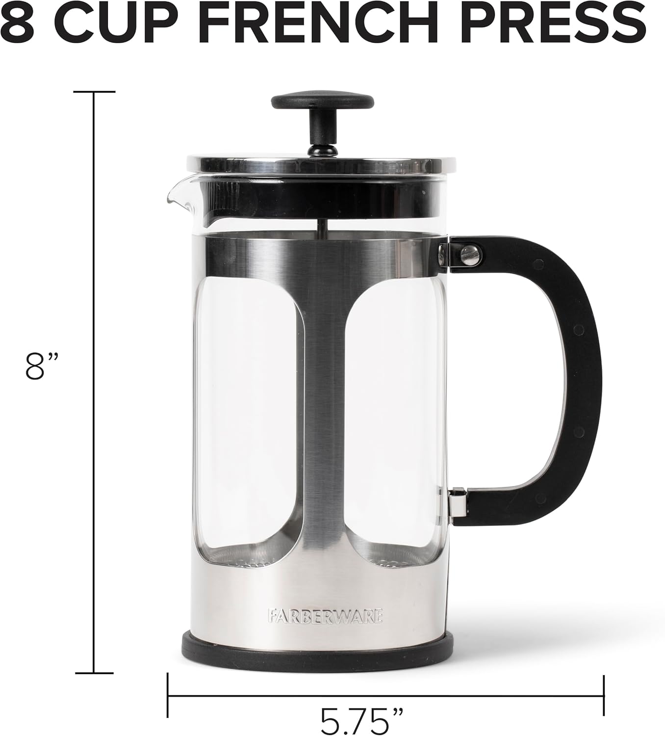 Farberware French Press Coffee Maker, Tea & Espresso Maker, Stainless Steel Cold Brew Press, Heat-Resistant Borosilicate Glass, BPA-Free, Measuring Spoon Included, 8 Cup Capacity (Rose Gold)