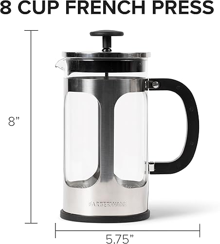 Miniatura 4 de Farberware Cafetera de prensa francesa, cafetera de té y espresso, prensa de acero inoxidable, vidrio de borosilicato resistente al calor, sin BPA,