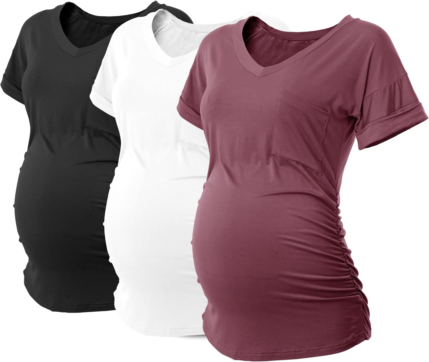 SUNNYBUY 3 Pack Womens Maternity Tops Side Ruched Maternity ...