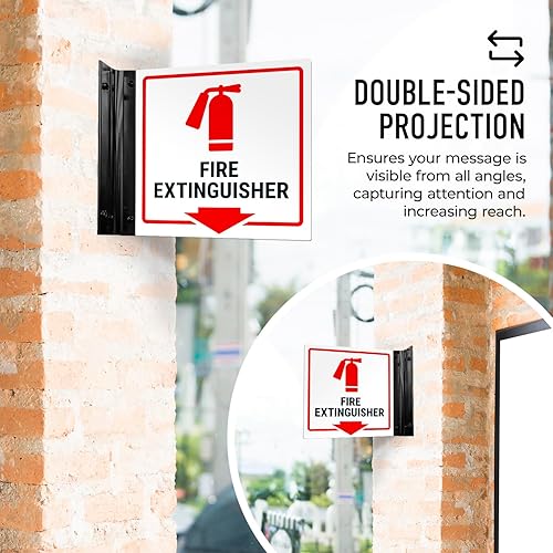 Miniatura 3 de Señal de proyección de extintor de incendios, (SI-7707) de doble cara, 6 x 6 pulgadas, ACM, con accesorio negro satinado de níquel cepillado,