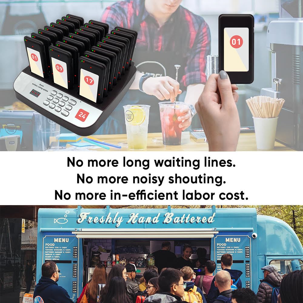 NOLAS Restaurant Pager System, Pagers for Restaurants, Long Range Guest Pagers and Beepers for Food Truck, Bars, Clinic, Hospital, Church, School, Food Court, Restaurant Paging System