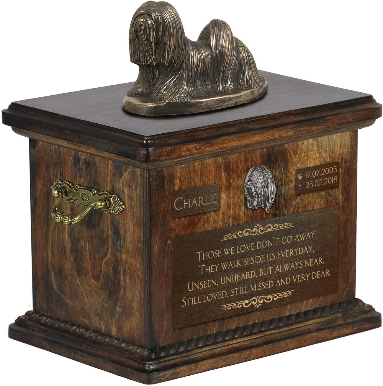 Art-Dog Custom Dog Sitting Statue Memorial Urn - Handmade Cold Cast Bronze on Birch Base – Sturdy and Stylish Urn for Dog’s Ashes – 8.3x11.4x8.7 – 5l – Lhasa Apso