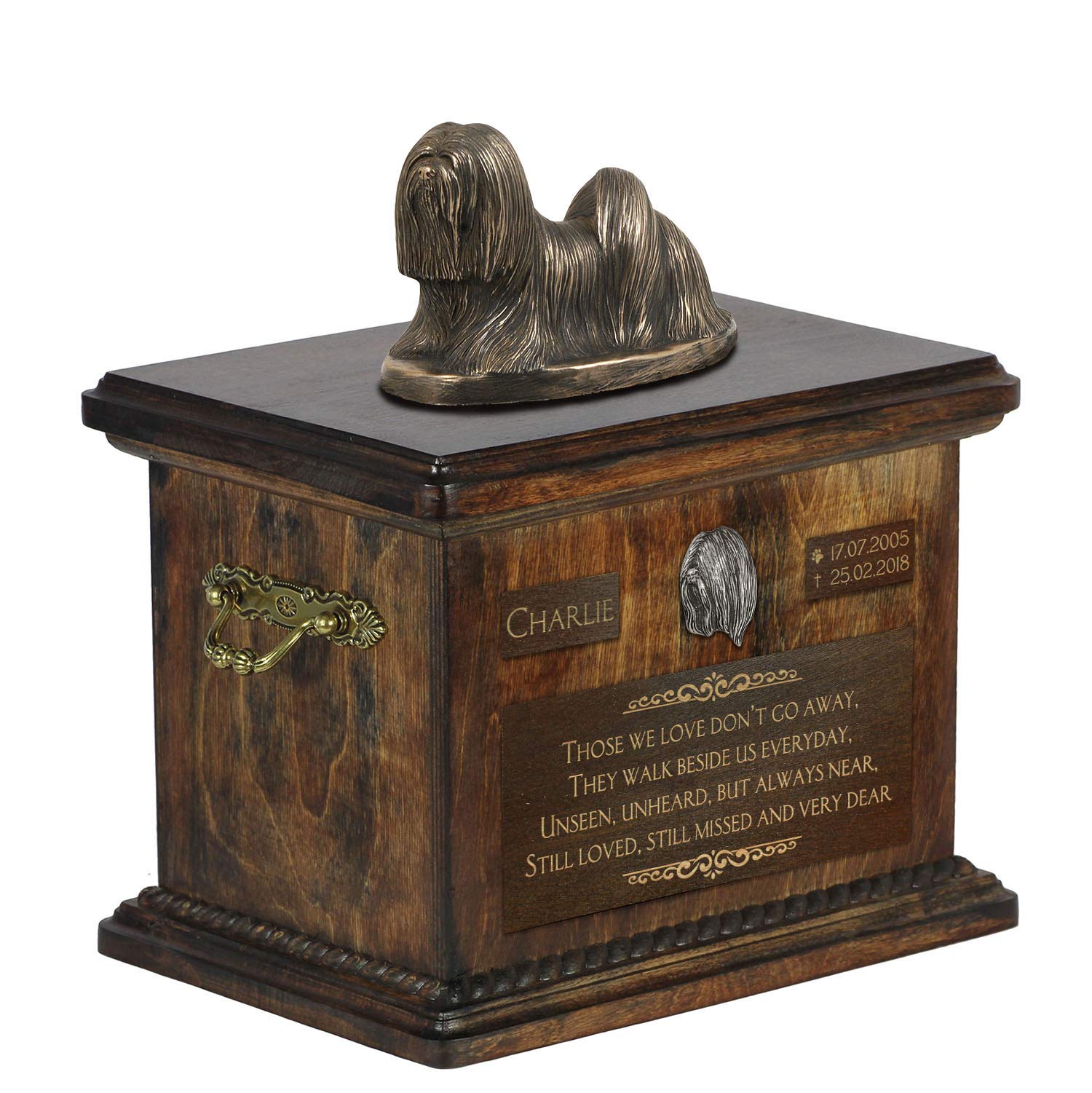 Urne Commémorative en Bronze Coulé Fait Main Art-Dog pour Cendres de Lhassa Apso