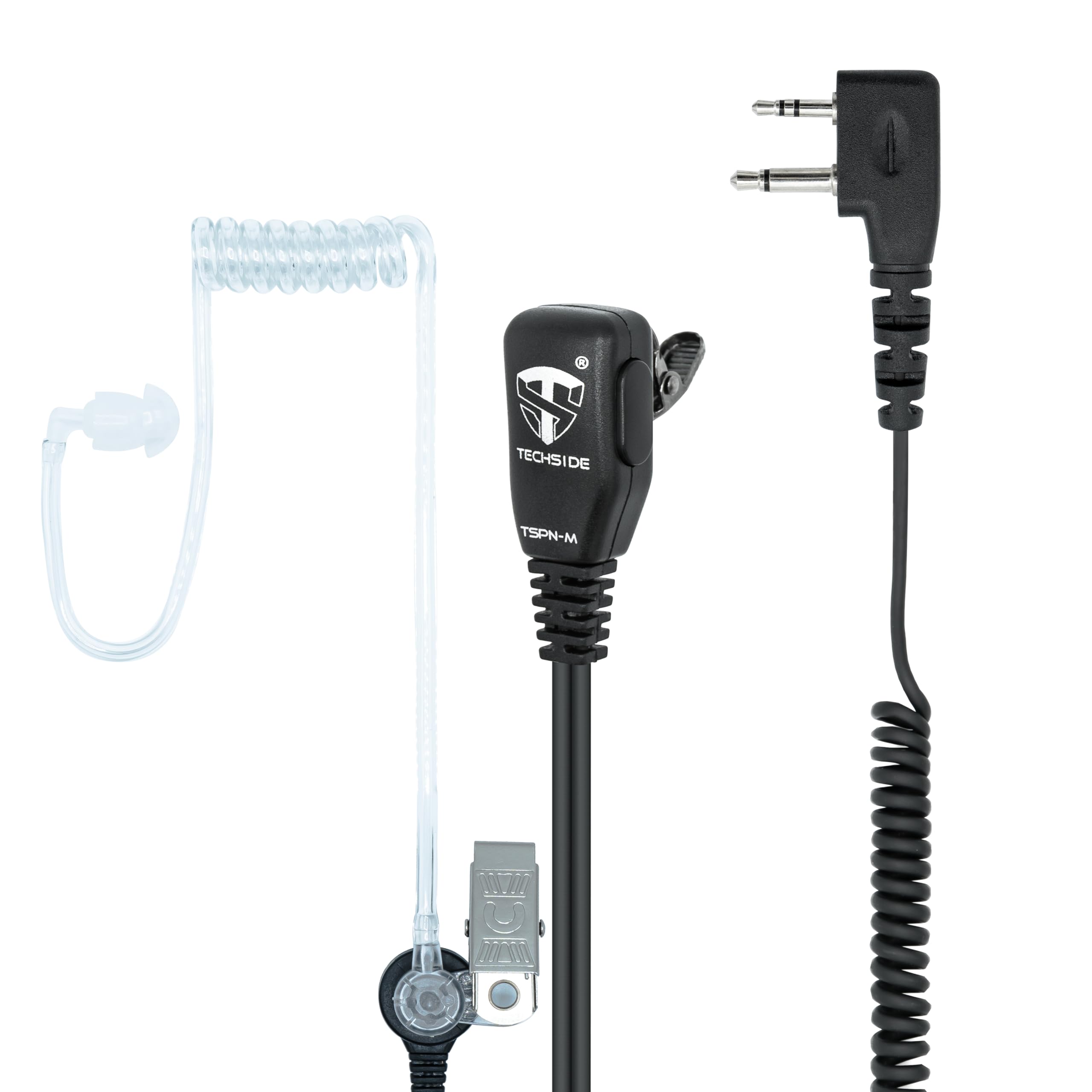 TechSide Microfono Auricolare Pneumatico Trasparente a 2 pin Midland | Per Radio ricetrasmittenti | Compatibile con G7 pro G8 G9 pro M24 M24 plus M48 M99 G6 XT G7 XTR | Vigilanza Sicurezza SoftAir